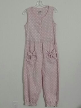 Vintage Laura Ashley Pink PolkaDot Cottagecore Coquette Feminine Retro Jumpsuit